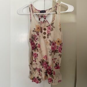 Floral Sleeveless Tank Top with Button Detail